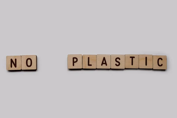 Geen Plastic Inscripties Houten Letters Van Het Engelse Alfabet Witte — Stockfoto