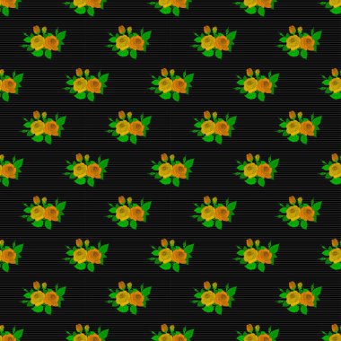 Vektör gül çiçekleri ve yeşil yapraklar pürüzsüz desen. Siyah, gri ve yeşil renklerde kusursuz çiçek deseni.