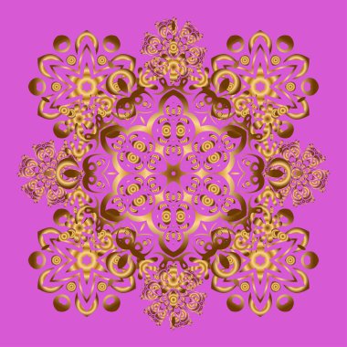 Menekşe arkaplanda parlak bir arkaplan çizimi. Kusursuz altın Noel süslemesi deseni.