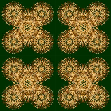 Logo, simge, sembol, amblem, monogram çerçeve oluşturma şablonu. Doğrusal trend tarzı. Vektör tasarım elemanı. Yeşil arka planda altın desenli bir resim. Olağandışı soyut lüks dekor kavramı.