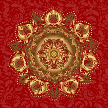 Altın mandala. Vektör altın parıltı deseni. Parlak dekorasyon kapağı tatil davetiyesi. Soyut lüks dekore edilmiş parlak doku. Tasarımlar için parlak arkaplan.