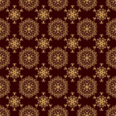 Kahverengi arkaplanda İş Kartları, Davetiyeler ve Çerçeveler İçin Altın Elementlere sahip Vektör Tasarımı. Retro altın pürüzsüz desen. Viktorya Stili Süsleme İçin Klasik Altın Parşömenler