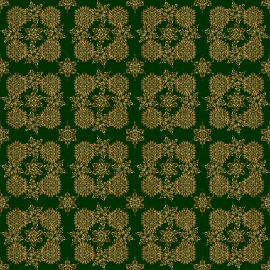 Vektör altın yıldız deseni, yıldız süslemeleri, yeşil arka planda altın şebeke. Lüks altın, yıldızlı kusursuz desen..