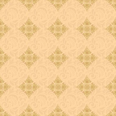 Kusursuz vektör altın süsü. Bej arka planda altın tekrarlayan elementlerle modern geometrik kusursuz desen.