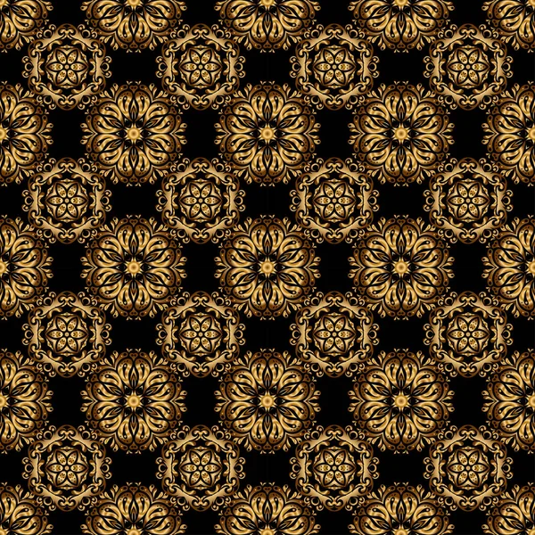 Golden Color Seamless Illustration Black Backdrop Your Design Wallpaper Geometric — Stock Vector