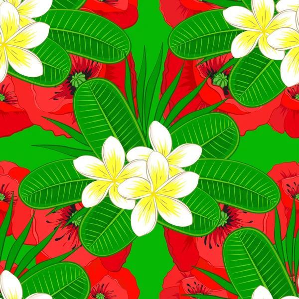 Abstrato Flores Vetoriais Fundo Verde Padrão Flor Multicolor Com Muitas — Vetor de Stock