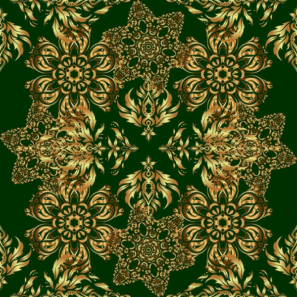 Nahtlos Abstraktes Modernes Muster Vor Grünem Hintergrund Grünes Und Goldenes — Stockvektor