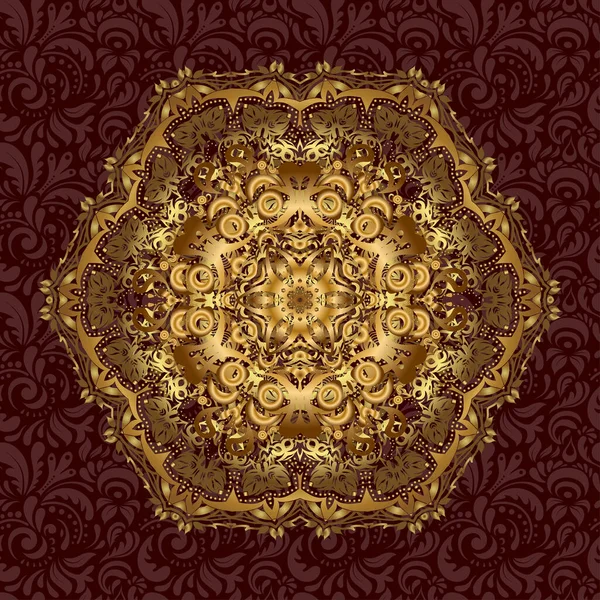 Mandala Dibujado Mano Por Vector Patrón Abstracto Dorado Fondo Marrón — Archivo Imágenes Vectoriales