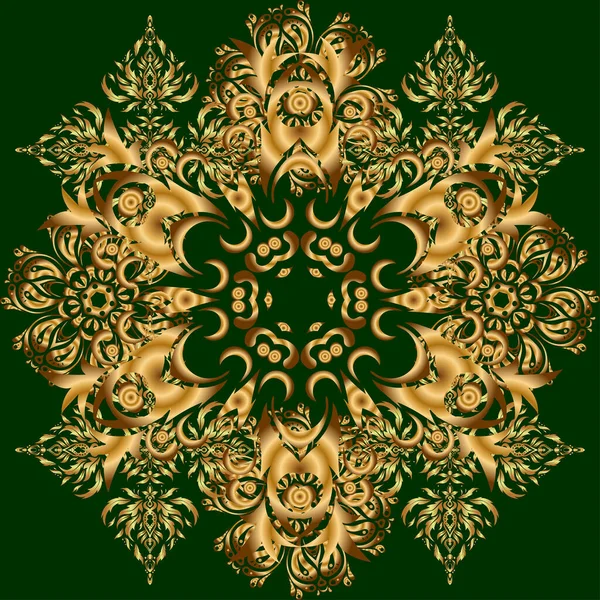 Damask Padrão Doodle Sem Costura Fundo Verde Ilustração Eleitor — Vetor de Stock