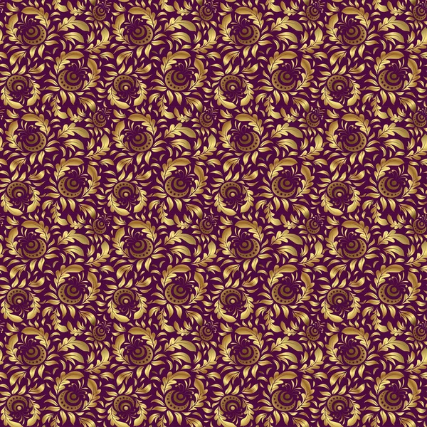 Seamless Pattern Golden Elements Curls Ornaments Purple Background Vector Oriental — Stock Vector