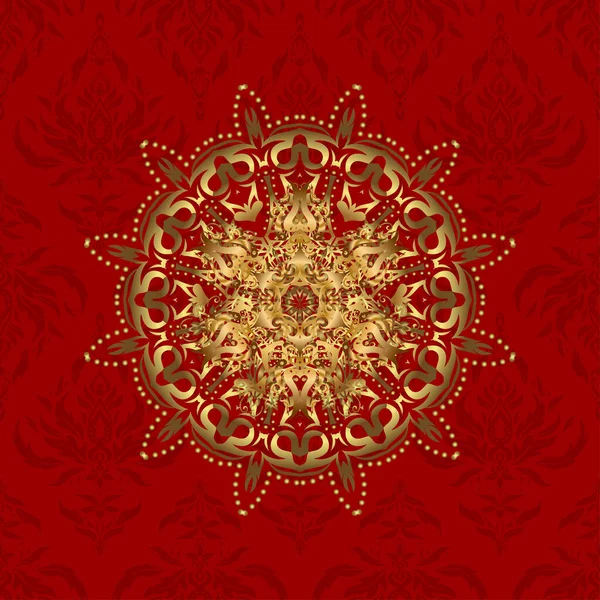 Fundo Vermelho Com Mandala Ornamento Ouro Com Base Antigos Ornamentos — Vetor de Stock