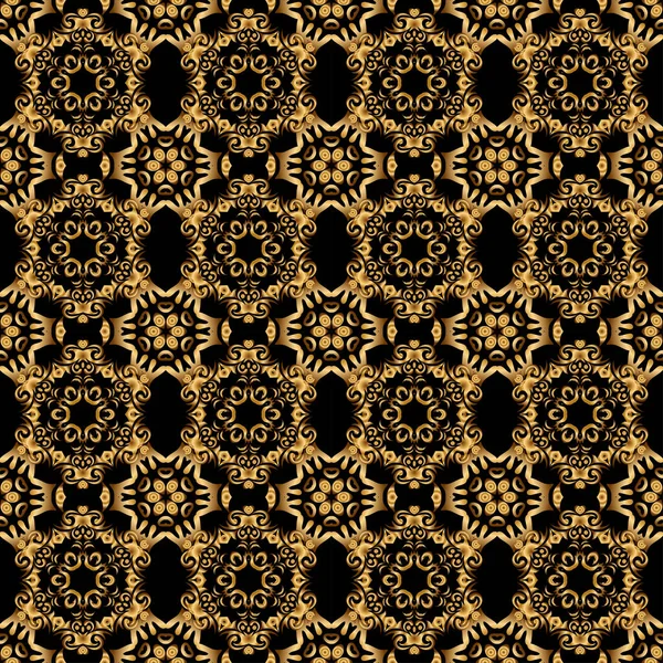Классический Винтажный Орнамент Черном Фоне Бесшовный Классический Золотой Узор Традиционный — стоковый вектор