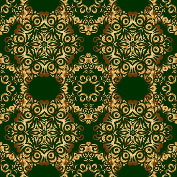 Vektör çizimi. Basit, pürüzsüz bir desen. Yeşil arka planda altın yıldızlar. Klasik süs.