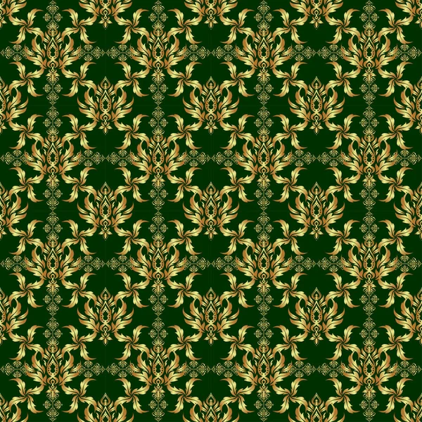 Узор Колючей Проволоки Зеленого Золотистого Цветов Королевские Обои Цветами Вектор — стоковый вектор