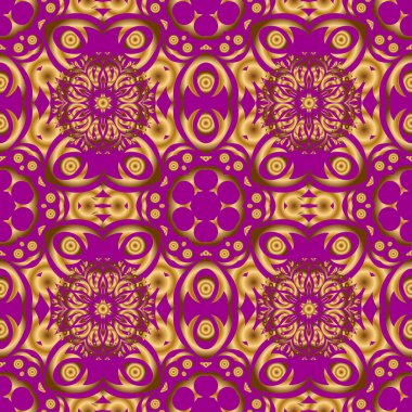 Klasik İspanyol kumaşı süsü. Altın ve mor renklerde kusursuz çiçek seramikleri..