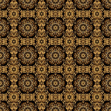 Parlayan Altın Elementlerle Zarif Noel Arkaplanı. Siyah bir arka planda altın gibi kusursuz bir desen. Raster illüstrasyonu.