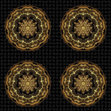 Hint şal desenli madalyon pankartları. Tekstil, tebrik kartı, boyama kitabı, telefon kılıfı baskısı için kullanılabilir. Vektör etnik Mandala süsü. Siyah arkaplanda kına dövmesi stili.