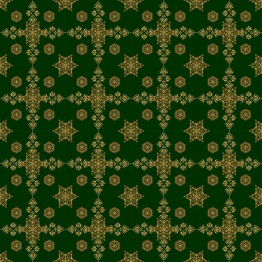 Yeşil ve altın rengi bir süs. Kusursuz desen 