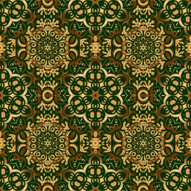 Yeşil ve altın rengi bir süs. Kusursuz desen 