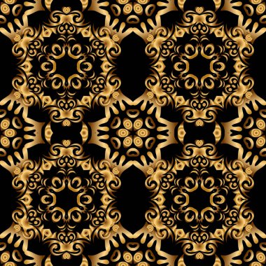 Siyahın üzerinde altın çiçeksiz desen var. Davetiyeler için dekorasyon, tebrik kartları, etiketler, rozetler, etiketler. Altın şablonlar için vektör elementler. Doğu tarzında lüks süsler..