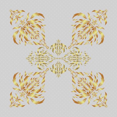 Klasik gri ve altın desenli. Oriental vektör klasik şablon. Gri arkaplanda altın tekrarlayan elementlerle soyut ve pürüzsüz desen.