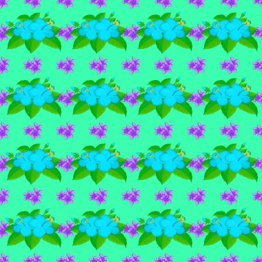 Vektör çizimi. Yeşil arka planda soyut şirin çiçekli bahar gazetesi. Çiçeksiz desen.