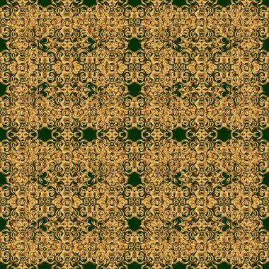 Yeşil ve altın rengi bir süs. Kusursuz desen 
