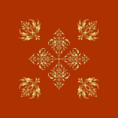 Kahverengi arka planda altın bir doku. Altın süslemeli vektör deseni.