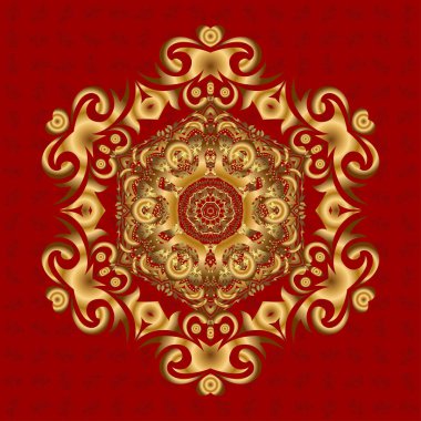 Dekoratif vintage baskı. Altın mandala tasarım unsurlu vektör daveti. Lüks dokuma deseni. Yuvarlak süs. Kare davet şablonu. Doğulu Boho tarzında alışılmadık selamlama.