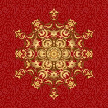 Vektör vintage desen. Kırmızı arka planda Mandala altını. Davetiye kartı.