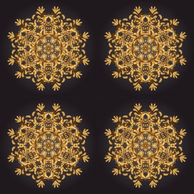 Siyah ve altın rengi bir süs. Tekstil ya da kağıda yazdırmak için kusursuz desen.