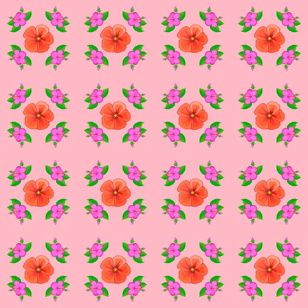 Akvarel Bezešvný Vzor Pruhovaném Pozadí Květinový Tisk Růžovém Pozadí Roztomilý — Stockový vektor