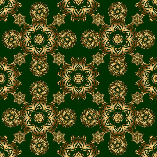 ヴィンテージの飾りだ ベクトルイラスト シンプルなシームレスなパターン 緑の背景に金の星 — ストックベクタ