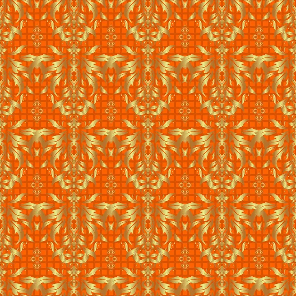 Оранжевый Золотой Винтажный Орнамент Мандала Бесшовный Узор — стоковый вектор