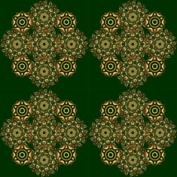 Grüne Und Goldene Vintage Ornamente Nahtloses Muster — Stockvektor