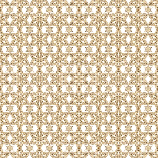 白を基調としたオリエンタルスタイルのアラベスク 金色の質感のカールのシームレスなパターン 繊細な黄金の背景を織り透かし彫り 華やかなレース 様式化された花 ペイズリー — ストックベクタ