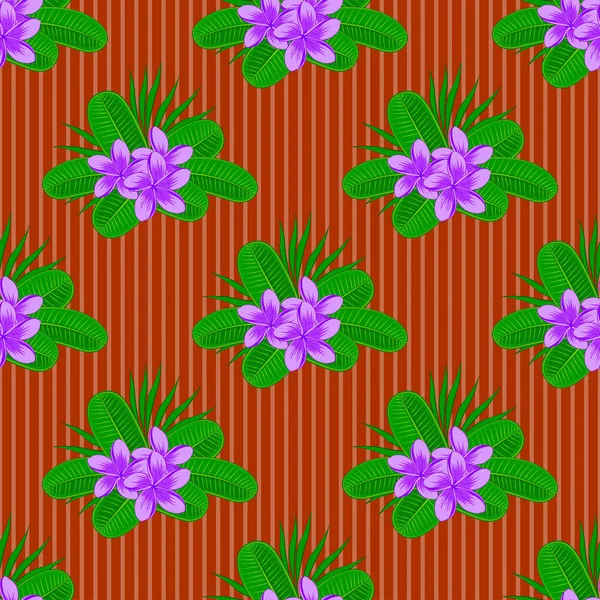 春天的复古花卉背景 漂亮的矢量纹理 有紫色 橙色和绿色可爱羽毛花的无缝图案 — 图库矢量图片