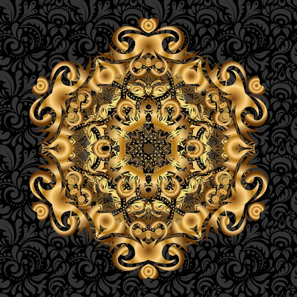 Goldenes Mandala Auf Schwarzem Hintergrund Mandala Stil Vektorillustration Reiche Ethnisch — Stockvektor