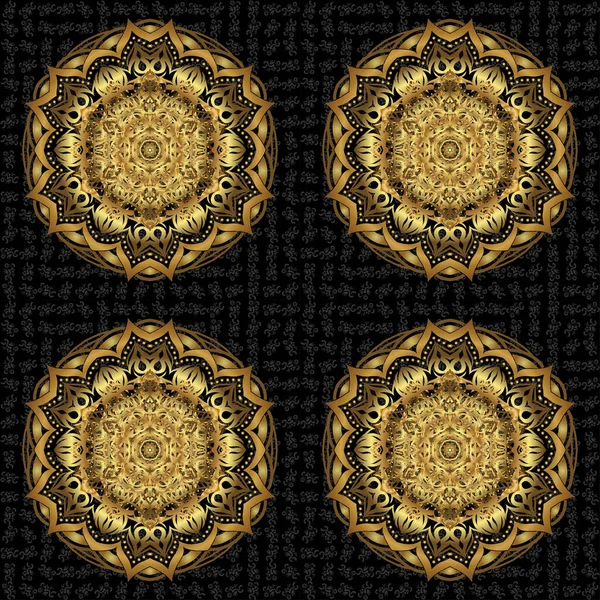 Antystresowa Mandala Orientalny Raster Kwitnący Dekoracyjny Złoty Okrągły Ornament Indyjska — Wektor stockowy