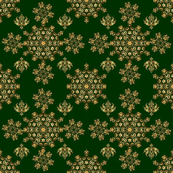 Зеленый Золотой Винтажный Орнамент Бесшовный Рисунок Печати Текстильной Бумажной — стоковый вектор