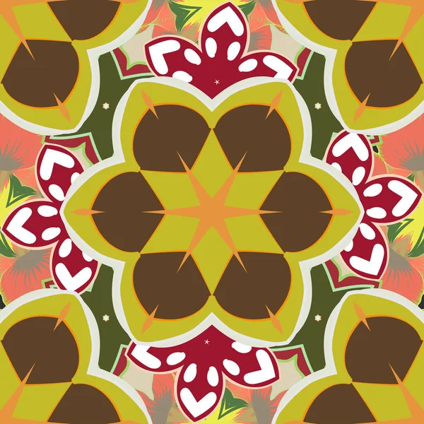 Oriental Brun Jaune Vert Motif Sans Couture Avec Des Arabesques — Image vectorielle