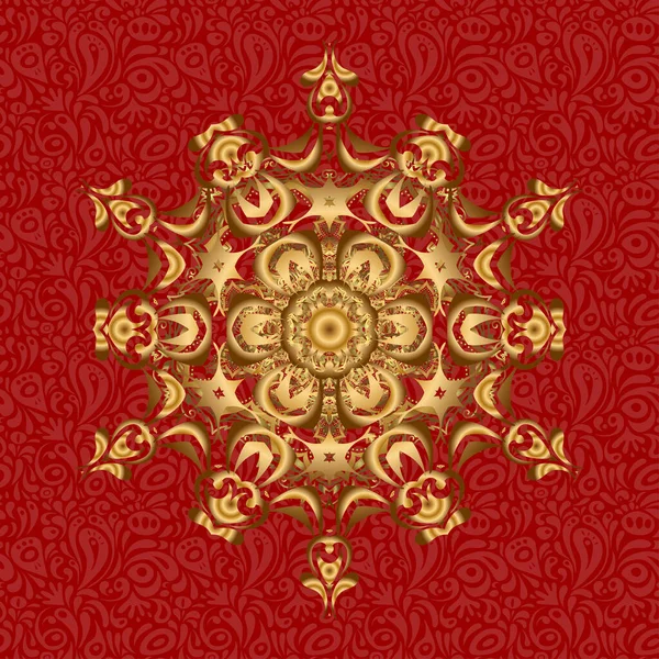 Vetor Vintage Padrão Ouro Mandala Fundo Vermelho Cartão Convite — Vetor de Stock