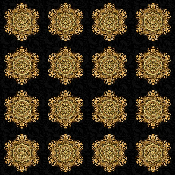Чорно Золотий Вінтажний Орнамент Безшовний Візерунок Друку Текстилі Або Папері — стоковий вектор