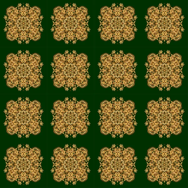 Adorno Vintage Verde Dorado Patrón Sin Costura Para Imprimir Textil — Vector de stock