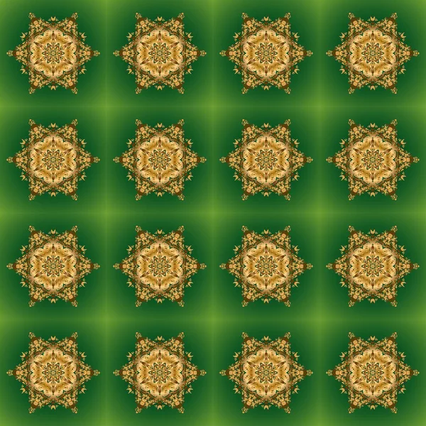 Зелений Золотий Вінтажний Орнамент Безшовний Візерунок Друку Текстилі Або Папері — стоковий вектор