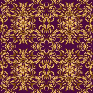 Mor ve altın renkli mandala süsü. Kusursuz desen 