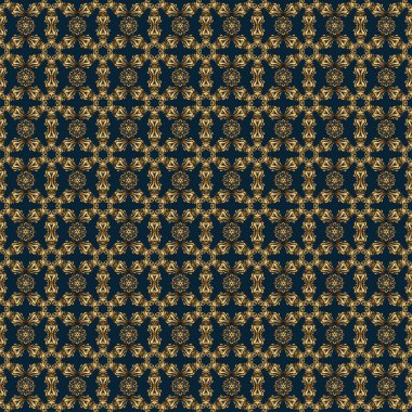 Mavi ve altın renkli süsler. Kusursuz desen 