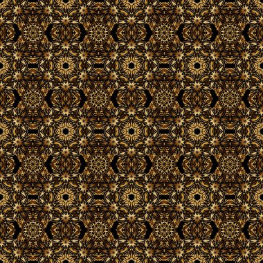Siyah ve altın rengi bir süs. Tekstil ya da kağıda yazdırmak için kusursuz desen.