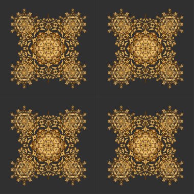 Siyah ve altın rengi bir süs. Tekstil ya da kağıda yazdırmak için kusursuz desen.