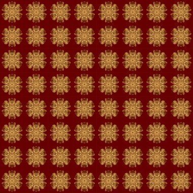 Kırmızı ve altın renkli süsler. Tekstil ya da kağıda yazdırmak için kusursuz desen.